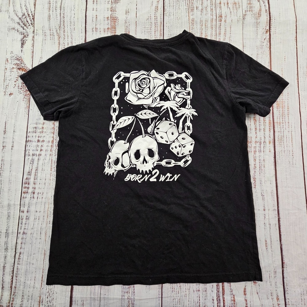 Born 2 Win Skulls Dice Taco Tuesday Black Short Sleeve Cotton T-Shirt Men's M